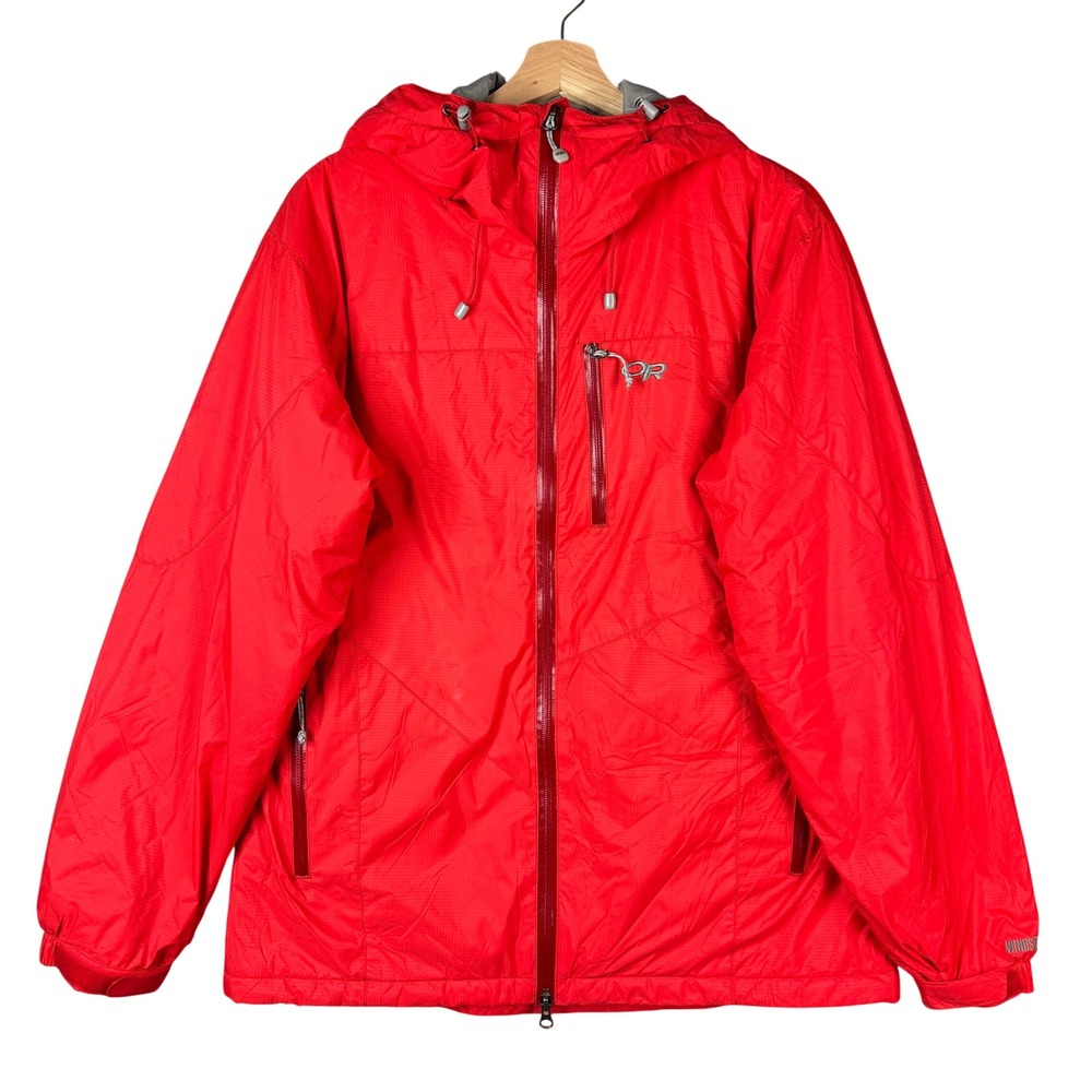 Outdoor Research Chaos Jacket Mens Large Red Primaloft Insulated Hooded Puffer